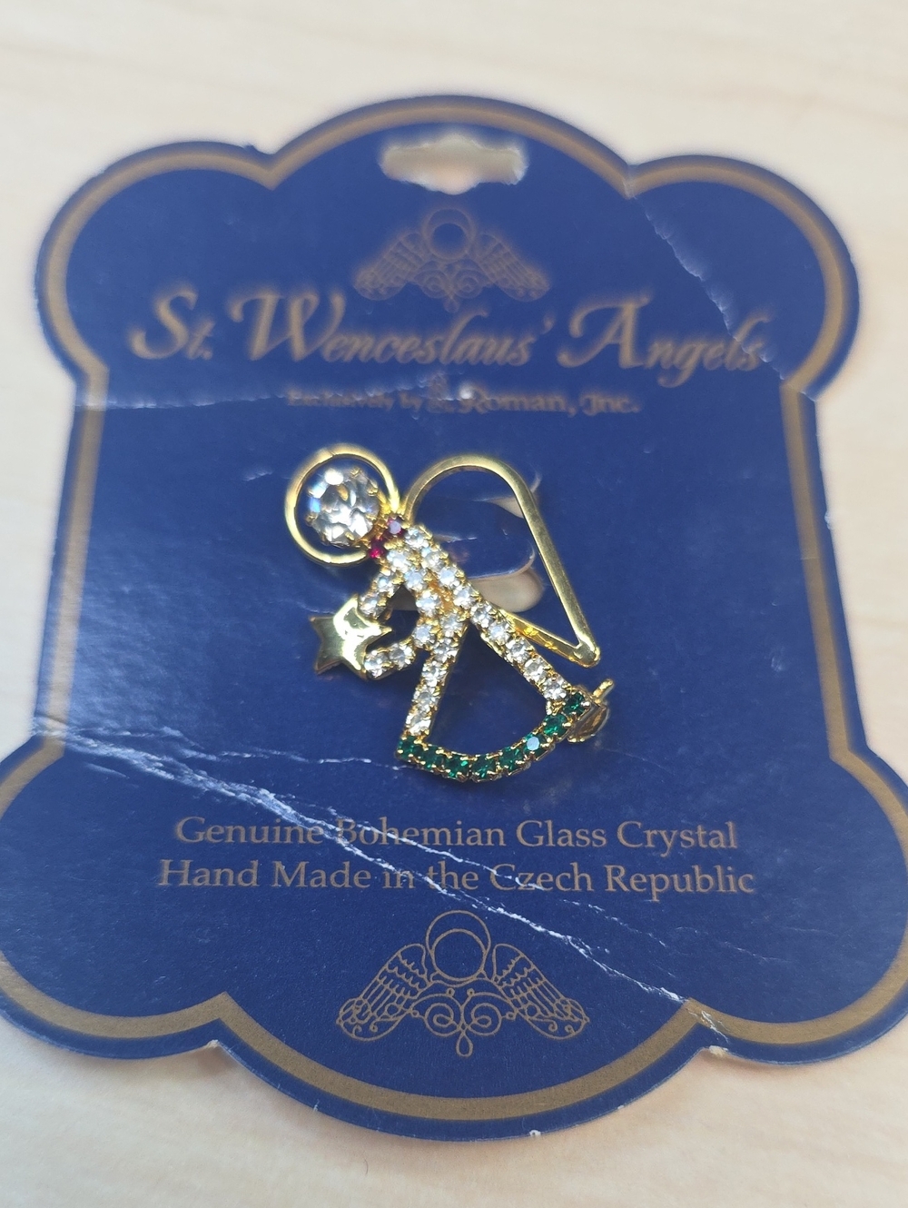 St. Wenceslaus's Angels Bohemian Glass Crystal Angel Pin/Brooch By Roman inc.